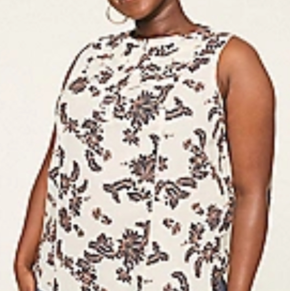 Lane Bryant Floral Sleeveless Blouse - Cream ,  Black Sleeveless Pintuck Popover